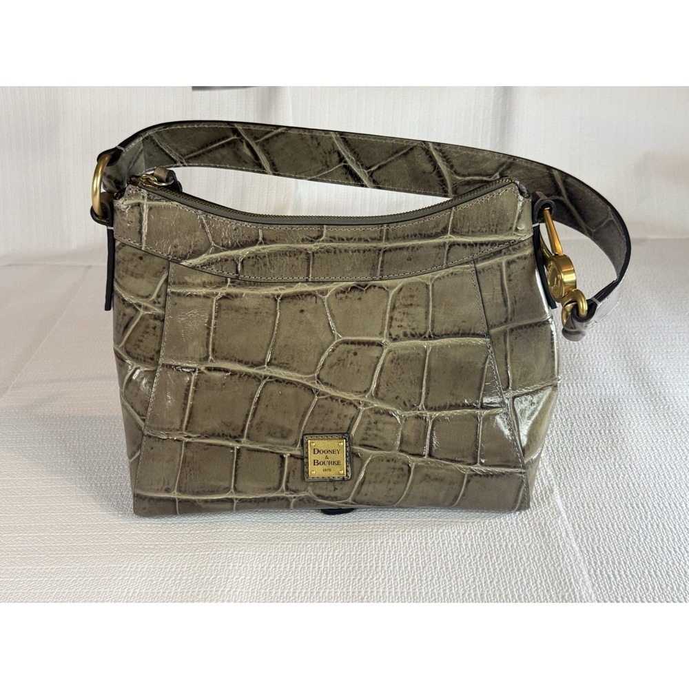 Dooney & Bourke Croc Embossed Leather Hobo Gray Luxe Chic Handbag - Picture 2 of 16